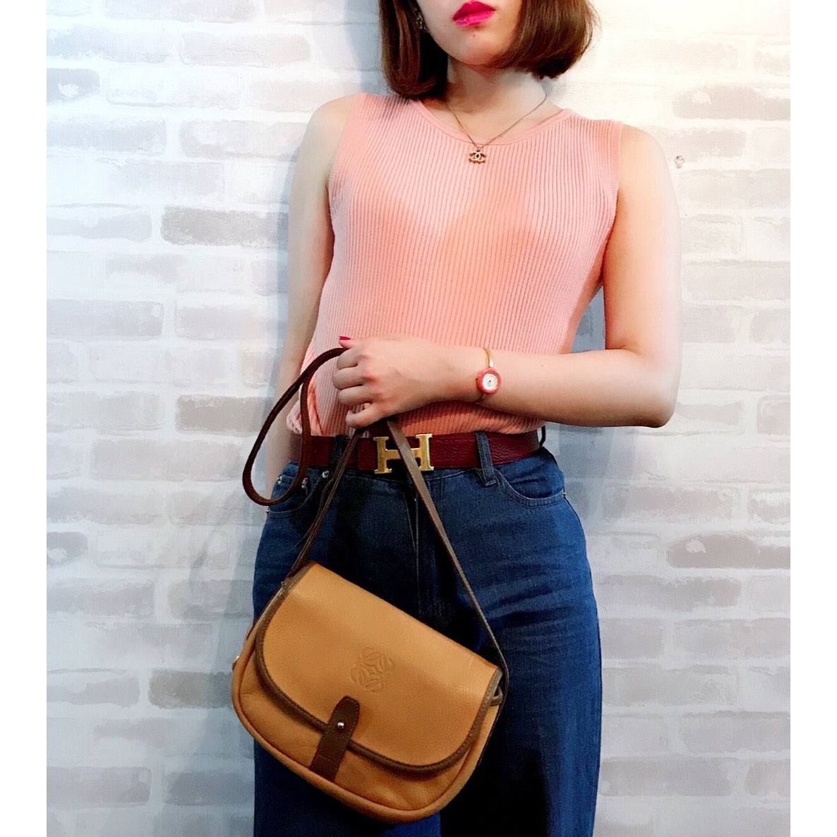 LOEWE　アナグラムロゴ レザーショルダー（黄）