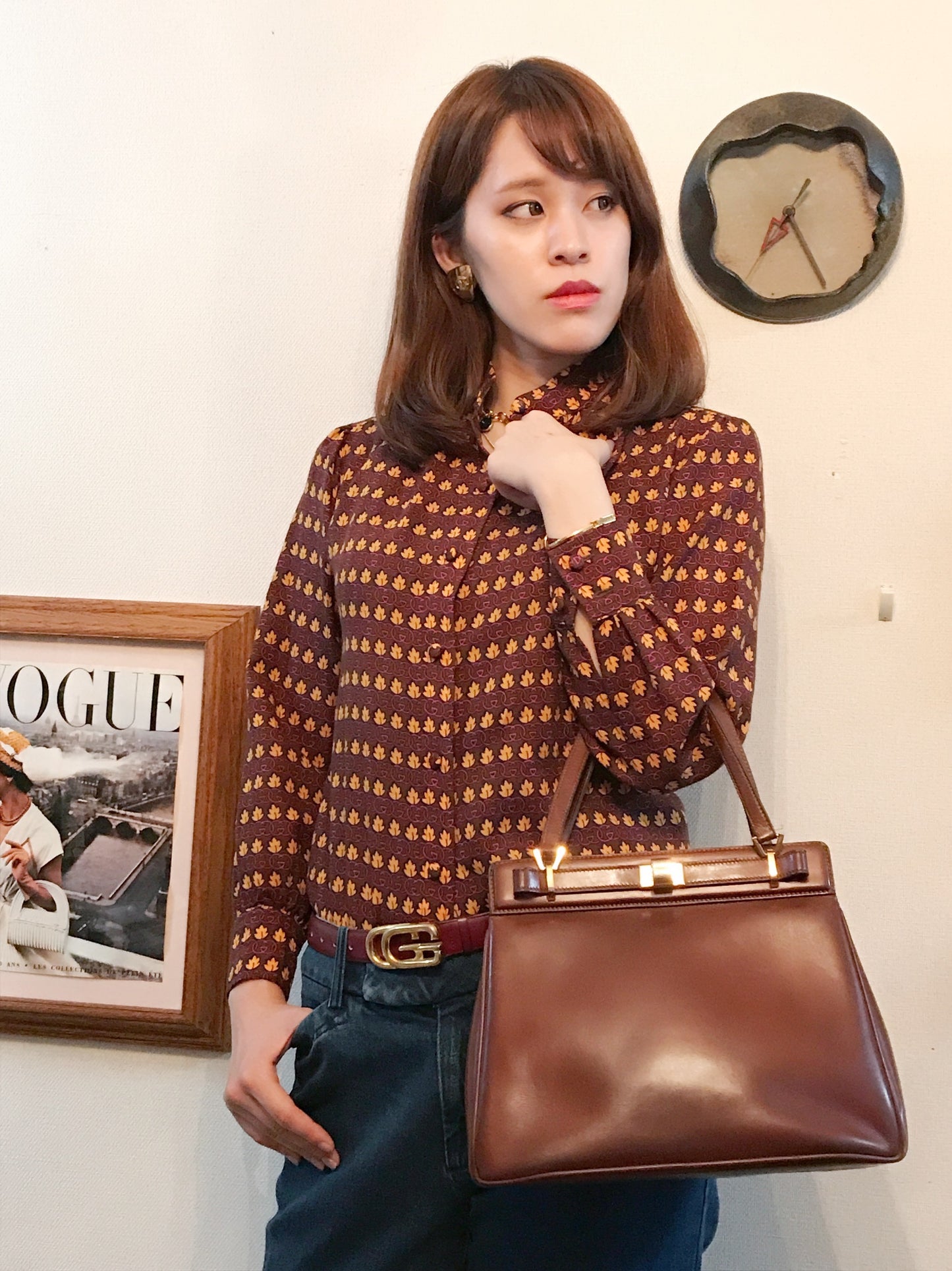 OLD Gucci 70ｓもみじ柄ブラウス