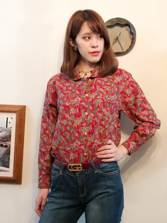 Old Dior ボタニカル柄ブラウス（赤）