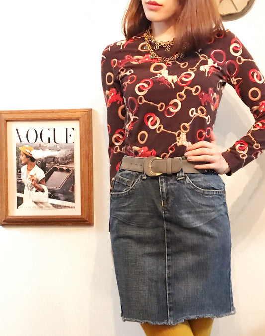 OLD CELINE　ビット×ホース柄カットソー（茶）