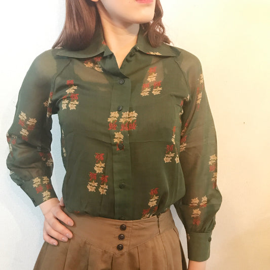 Old Dior 花柄ブラウス（緑）
