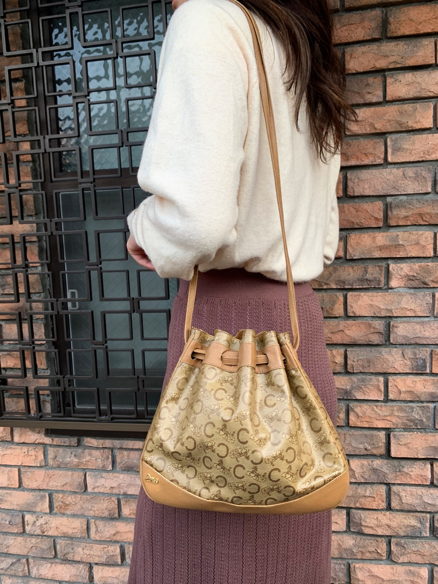 OLD CELINE　馬車柄 巾着ショルダー（明茶）