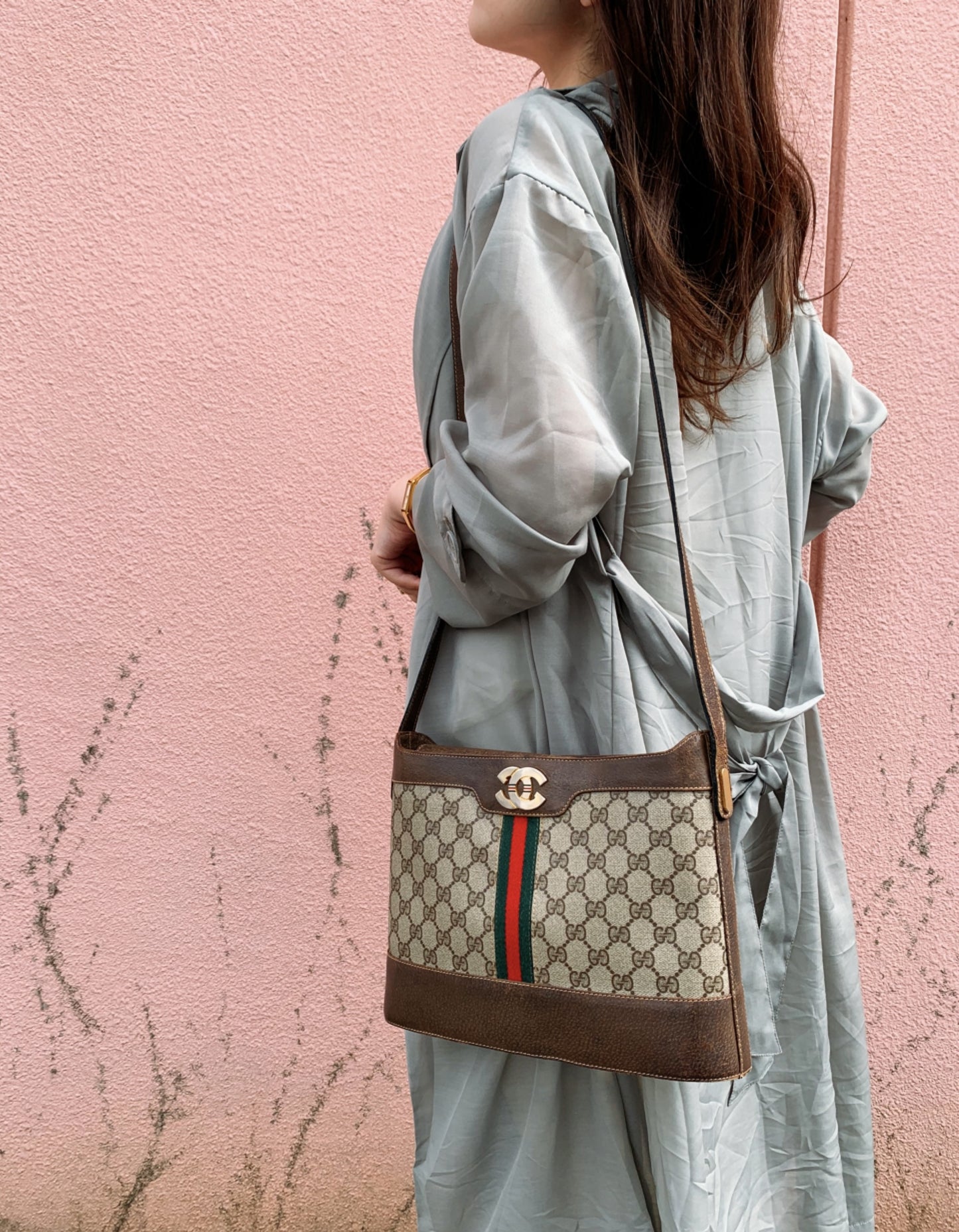 OLD Gucci　レア！シェリーバケツ型ショルダー（茶）