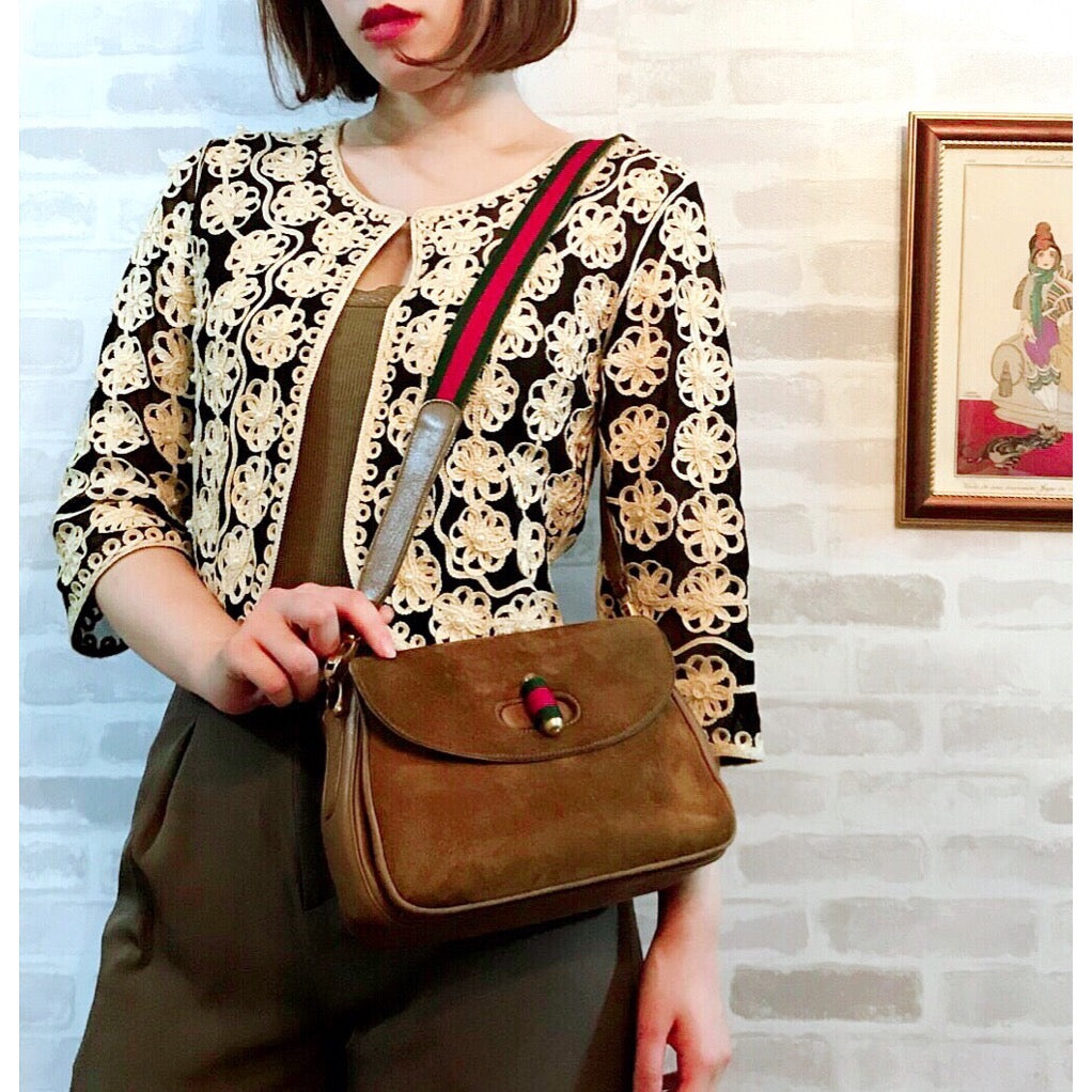 OLD Gucci　2WAYスエード シェリーショルダー（茶）