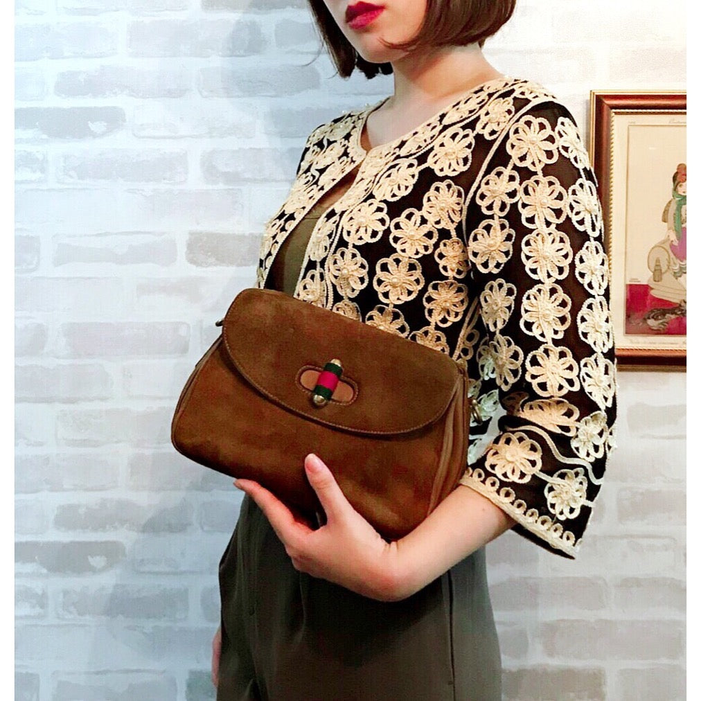 OLD Gucci　2WAYスエード シェリーショルダー（茶）