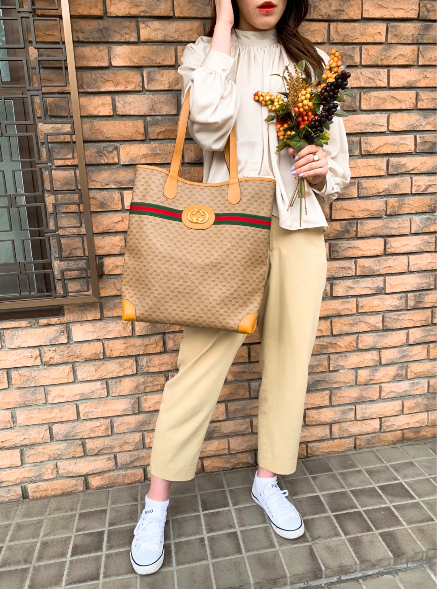 OLD Gucci エンブレム マイクロGGトートバッグ（キャメル）