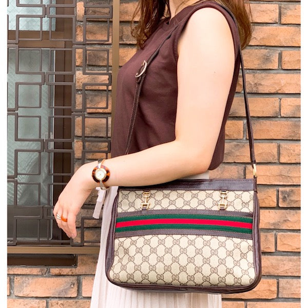 OLD Gucci 　レア!!ビット金具×シェリーショルダー（茶）