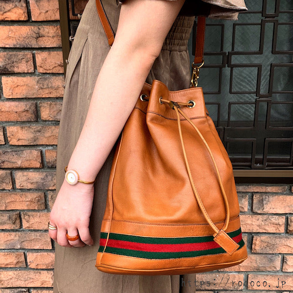 OLD Gucci 代表作！巾着型シェリー総革ショルダー（茶）