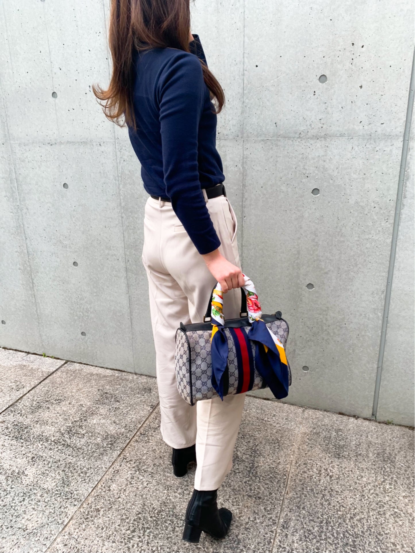 OLD Gucci 革2本シェリー ジャガードボストン（青/中）