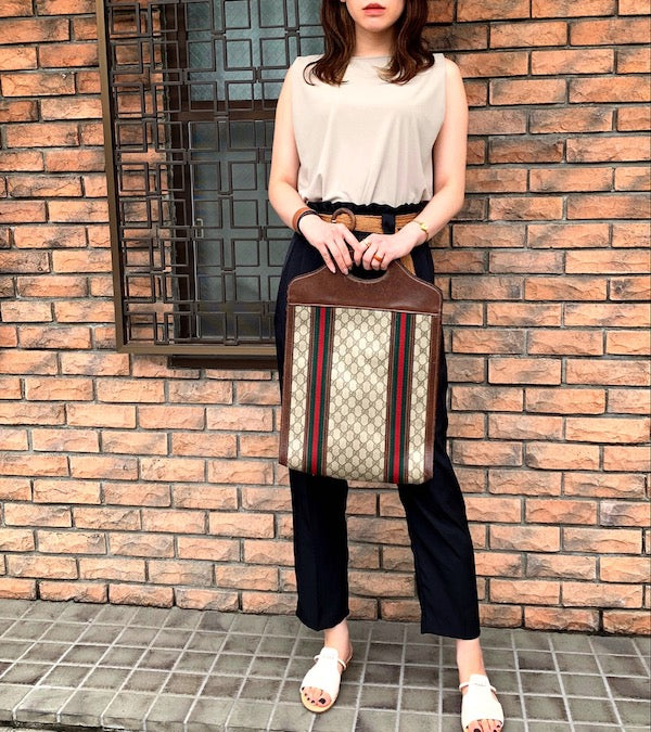 OLD Gucci　激レア!!Wシェリートートバッグ（茶）