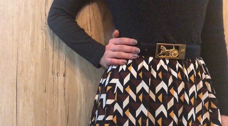 OLD CELINE　馬車バックル リバーシブルベルト（黒/バーガンディ）