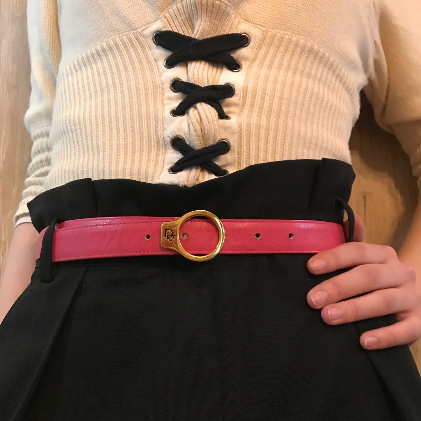 OLD Dior ロゴバックル本革ベルト（ピンク）