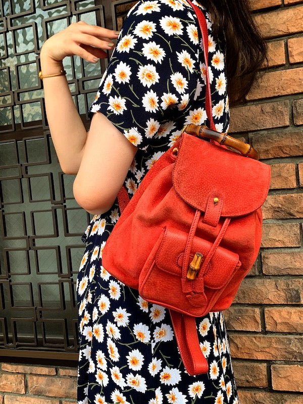 OLD Gucci レア!バンブー スエードミニリュック（赤）