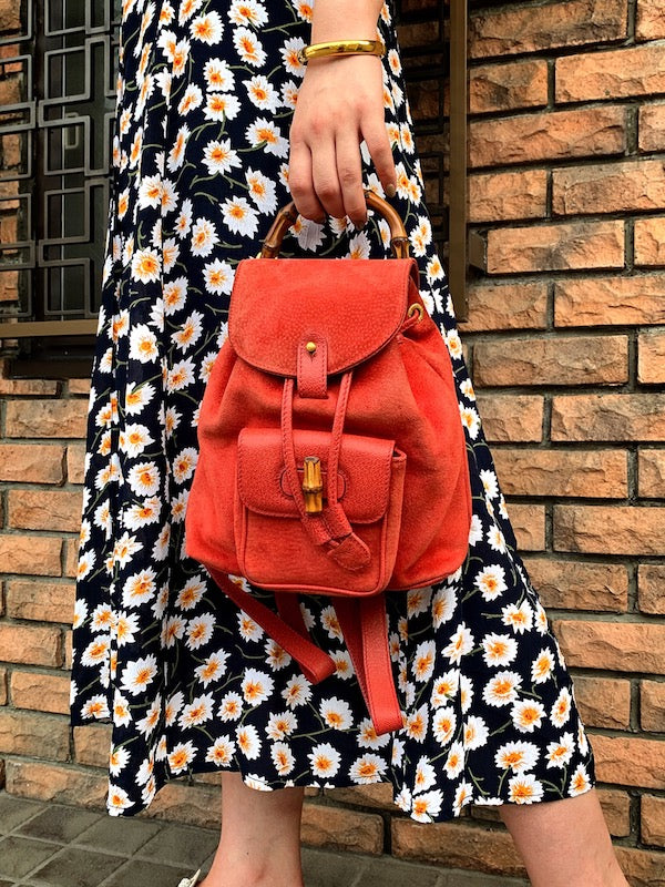 GUCCI バンブー スエード ミニリュック 赤　ビンテージ OLD Gucci レア!バンブー スエードミニリュック（赤） – Vintage Shop
