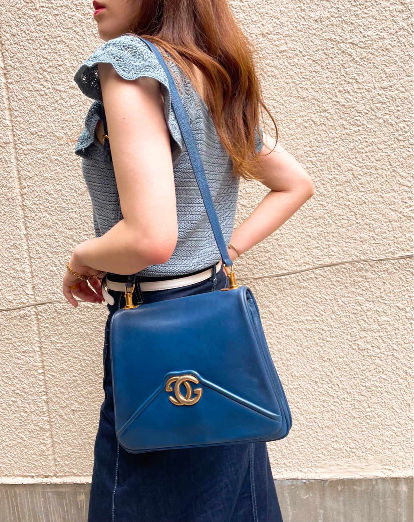 OLD Gucci　激レア!!70sGG金具レザーショルダー（青）