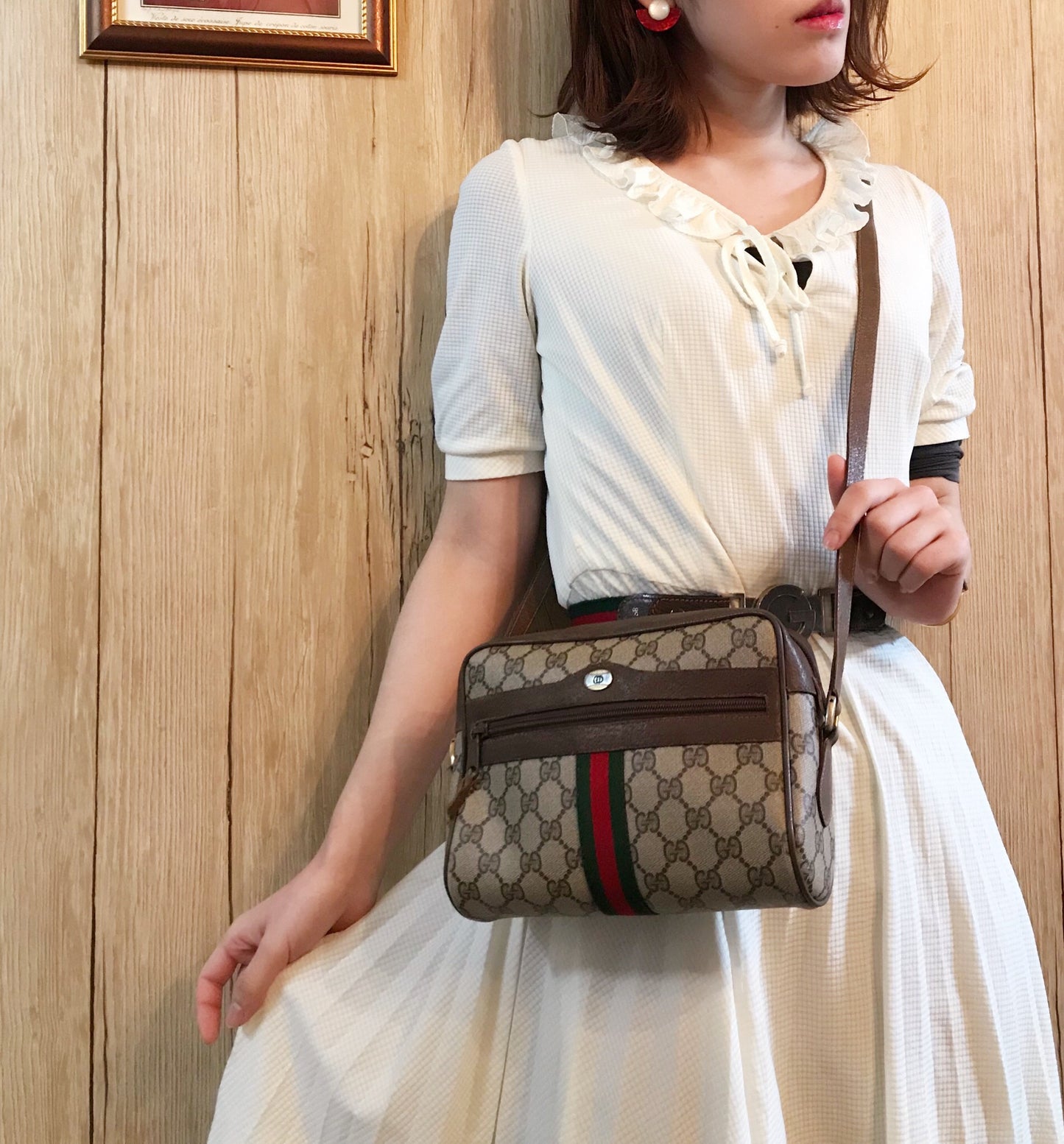 OLD Gucci 定番ショルダー縦シェリー（茶・小）