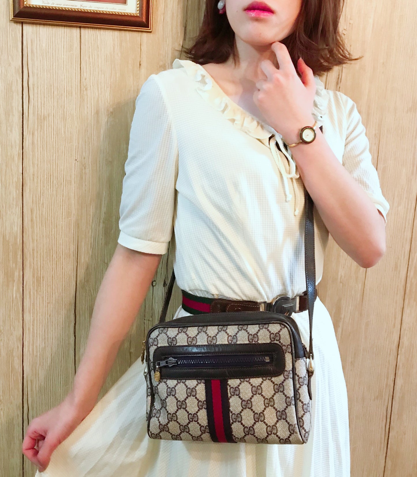 OLD Gucci Parfums 定番ショルダー縦シェリー（青・小）