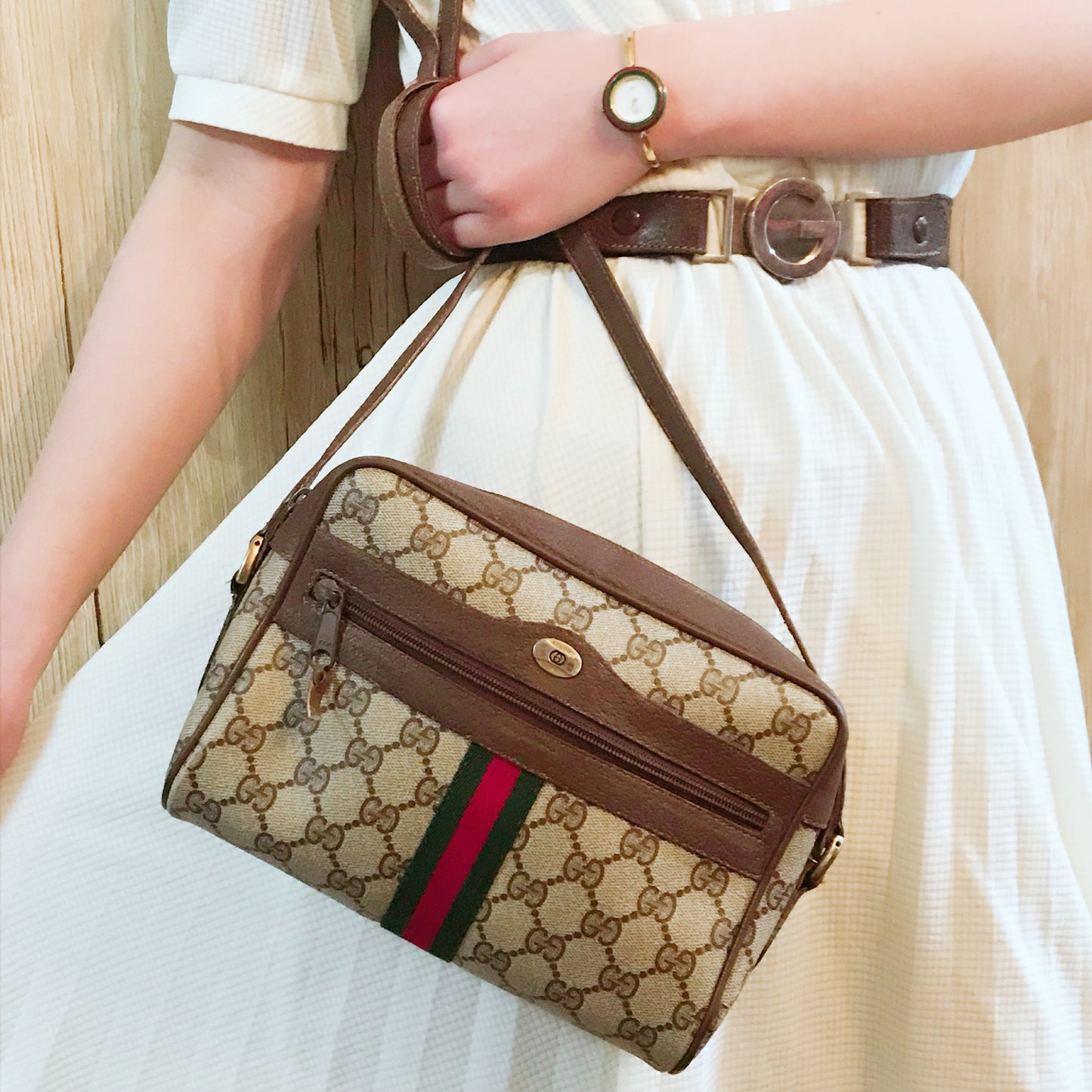 OLD Gucci 定番ショルダー縦シェリー（茶・小）