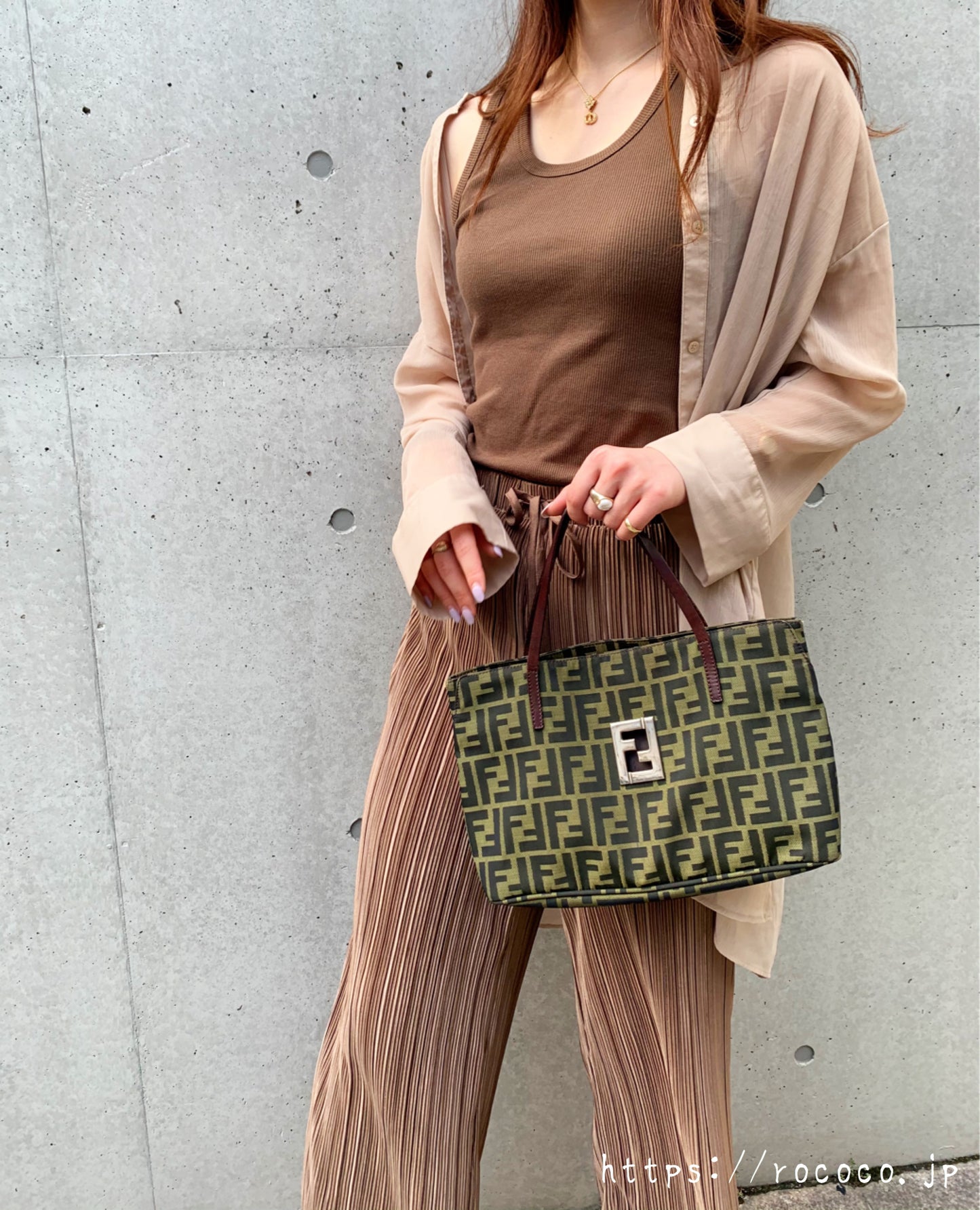 Fendi　ズッカ柄FFロゴ ミニトートバッグ（茶）