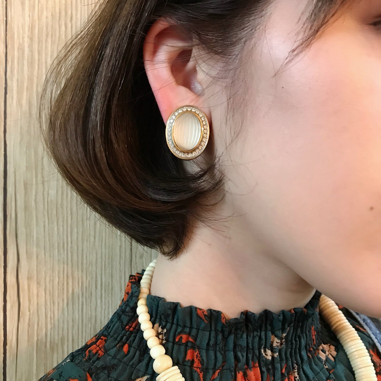 LANVIN　楕円形クリア×ジルコニア イヤリング