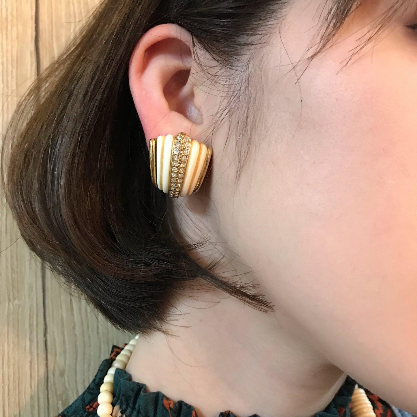 Old Dior Vintageジルコニア×ホワイト イヤリング