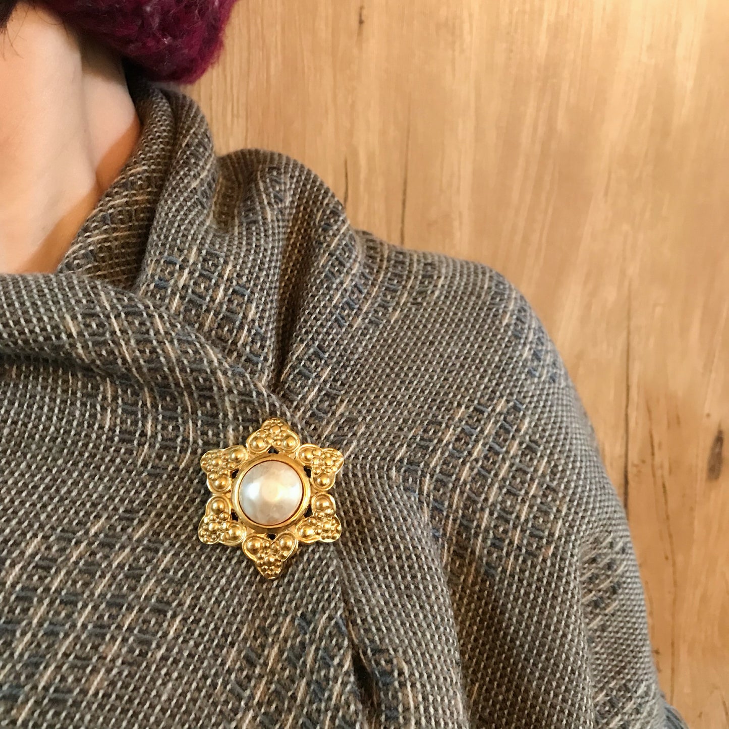 OLD CHANEL パール×ゴールド 六芒星ブローチ