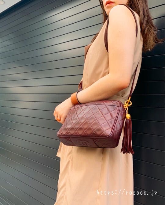 OLD CHANEL　フリンジ付マトラッセ 斜めがけショルダー（ボルドー）