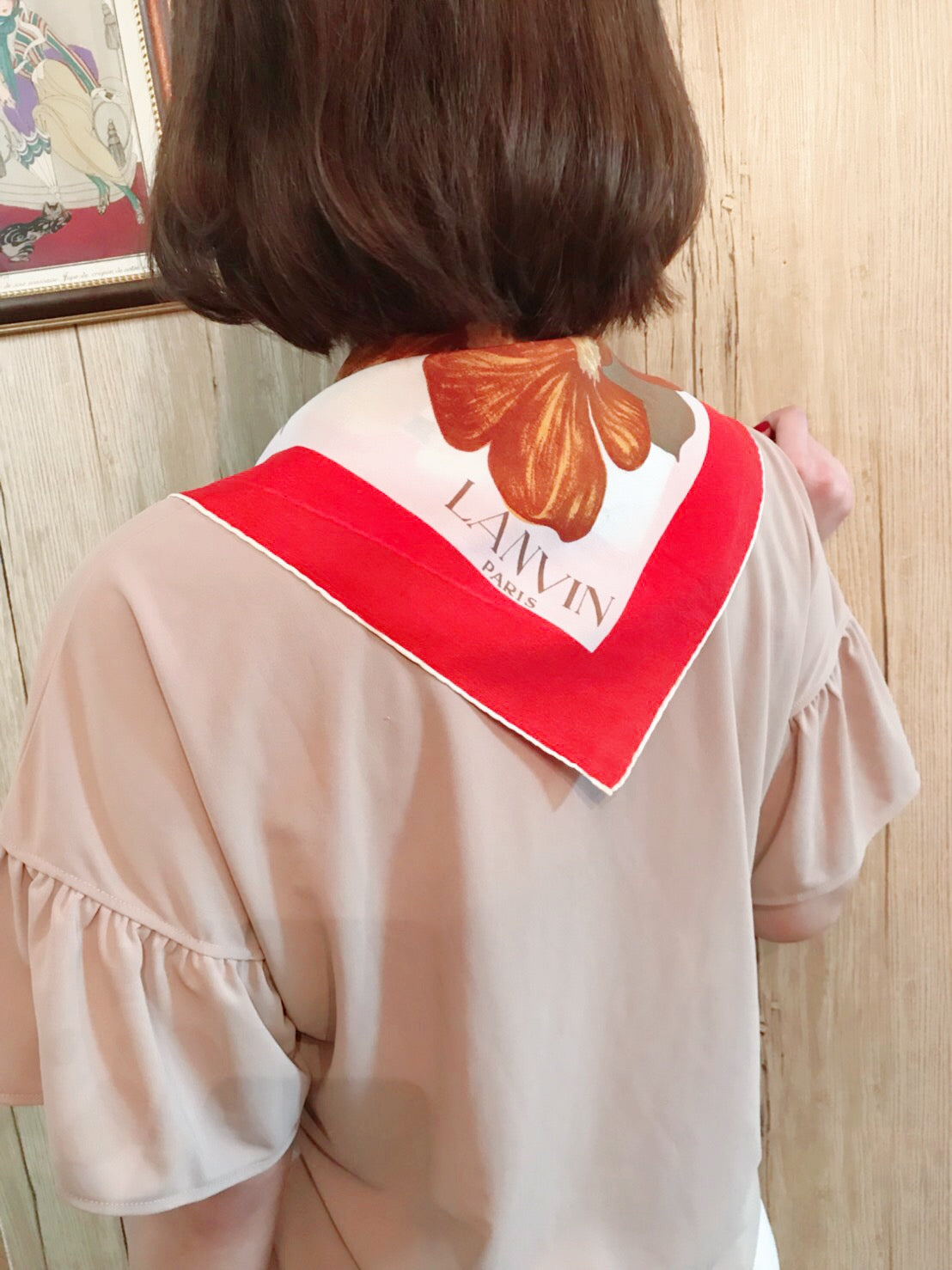 LANVIN フラワー柄 大判スカーフ（赤）