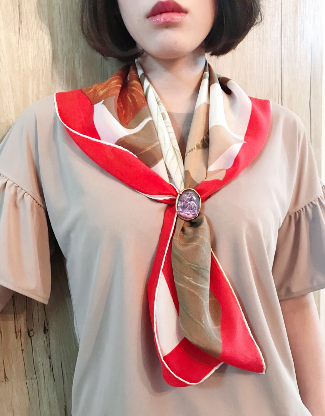 LANVIN フラワー柄 大判スカーフ（赤）