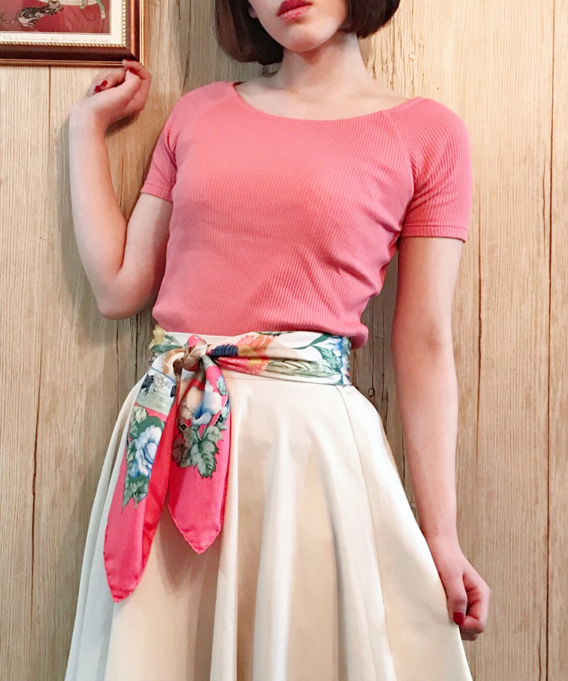 HERMES　大判カレ90　オウム×花（ピンク系）