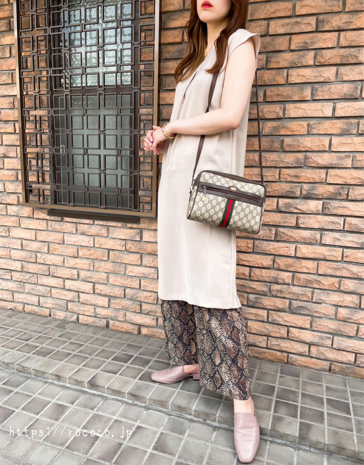 OLD Gucci 定番ショルダー縦シェリー（茶・大）