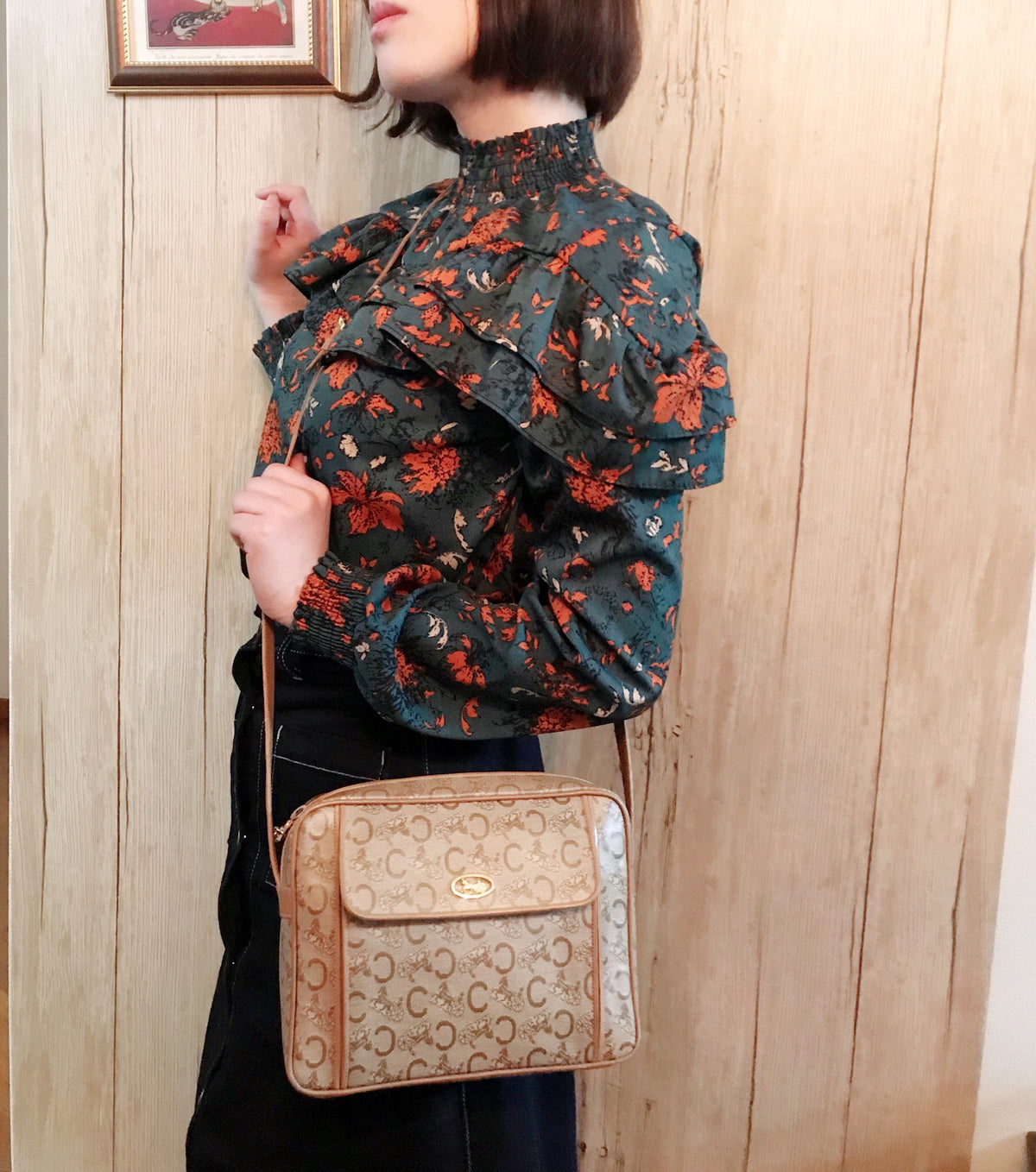 OLD CELINE　馬車柄スクエアショルダー（明茶）