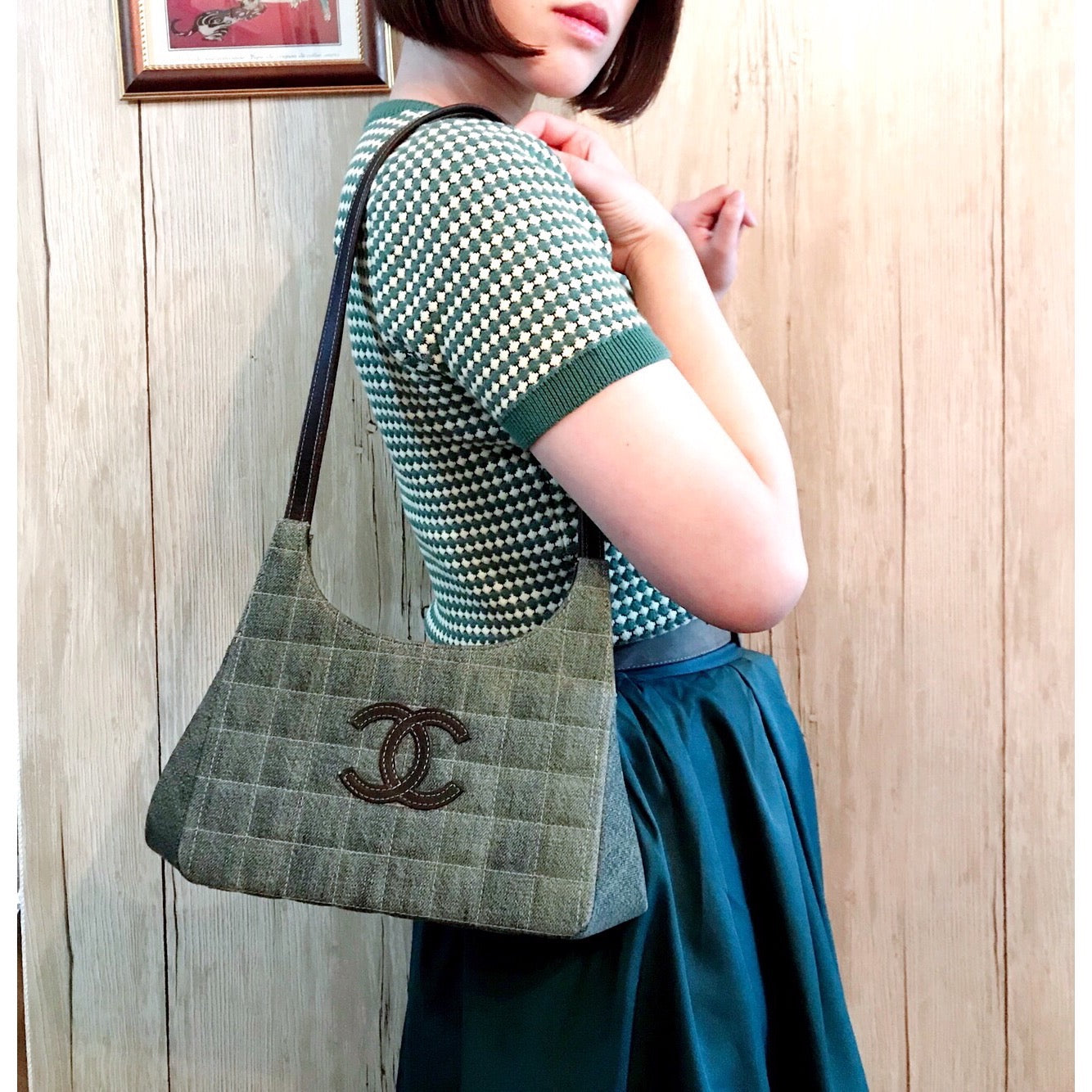 VINTAGE CHANEL  チョコバー がま口バッグ（デニム）