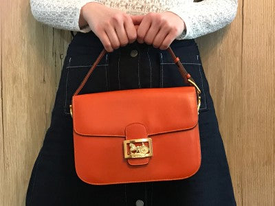 OLD CELINE レア!!オレンジカラー馬車金具バッグ