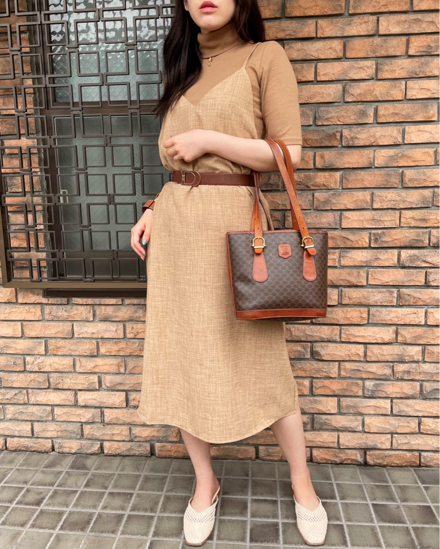 OLD CELINE　バケツ型トートショルダーバッグ（茶）