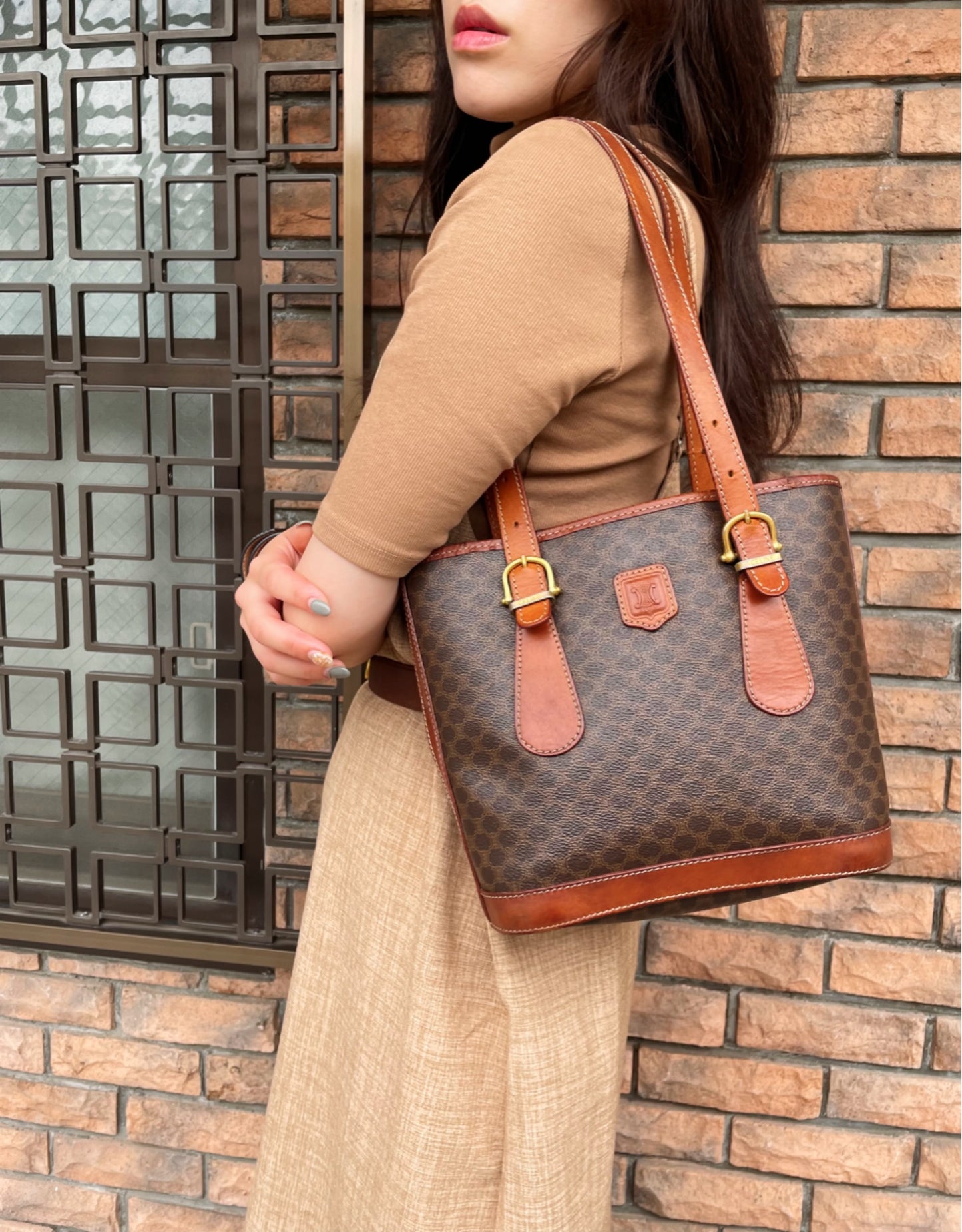 OLD CELINE　バケツ型トートショルダーバッグ（茶）
