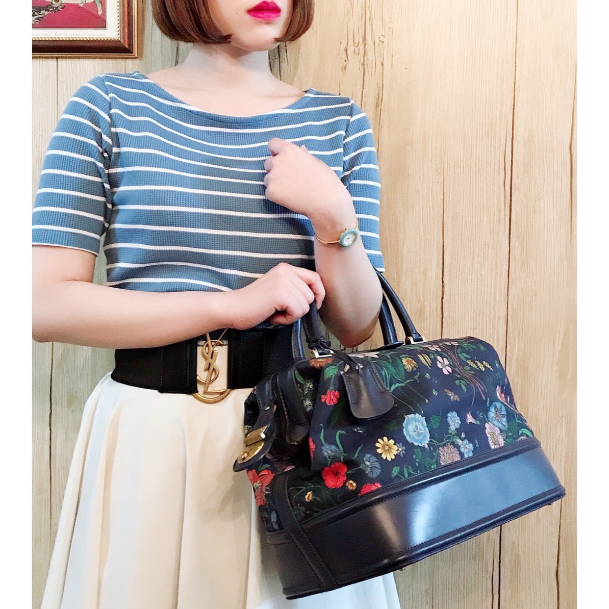 OLD Gucci フローラ コスメドクターズバッグ（紺）