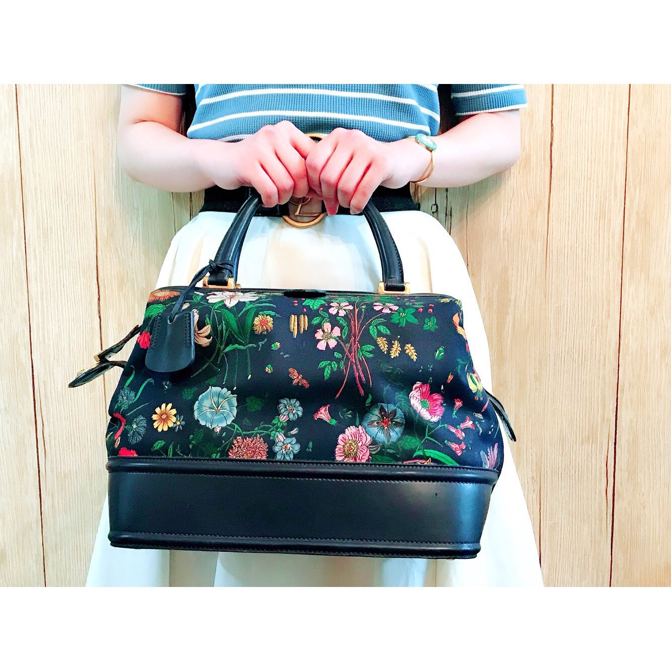 OLD Gucci フローラ コスメドクターズバッグ（紺）
