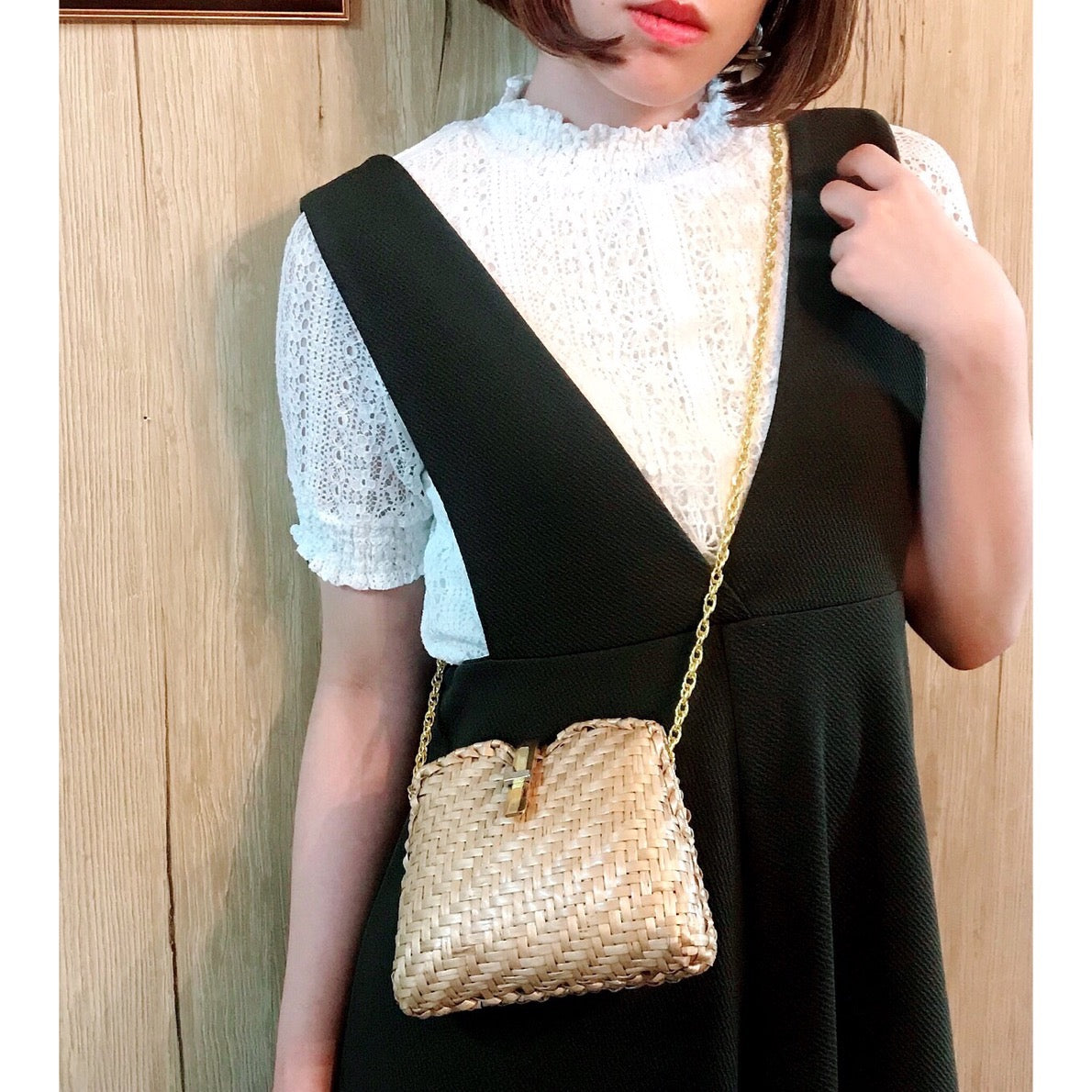 Old Lancel　ストロー チェーンポシェット