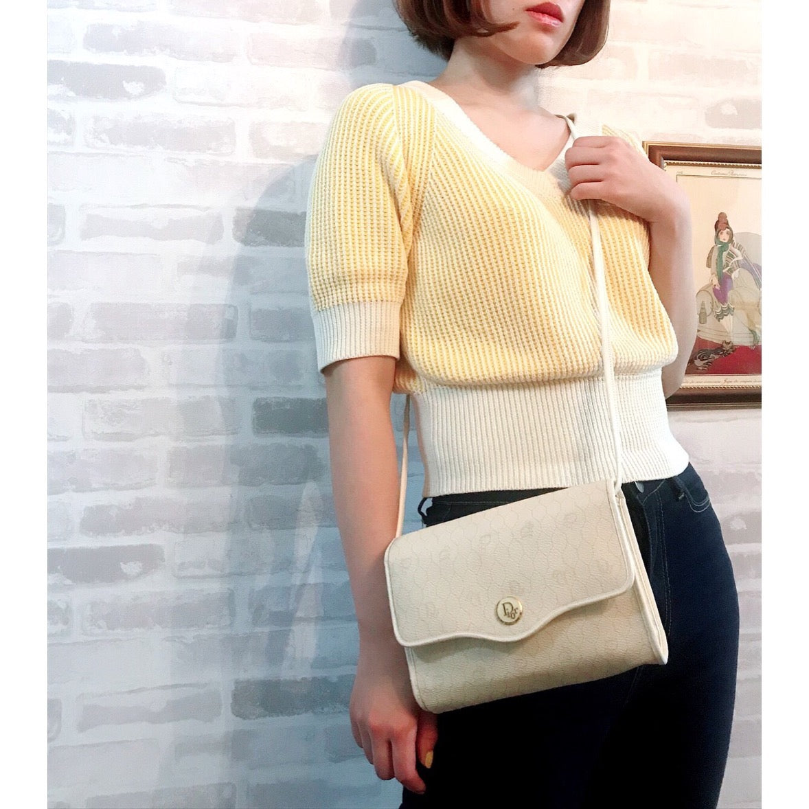 Old Dior　ハニカム柄2WAYバッグ（白）