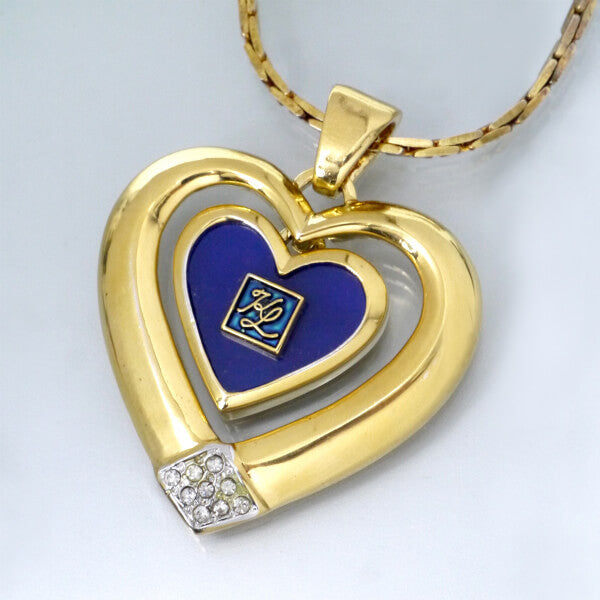 Karl Lagerfeld  2連ハート ロゴペンダント（青/ゴールド）