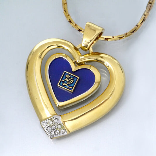 Karl Lagerfeld  2連ハート ロゴペンダント（青/ゴールド）