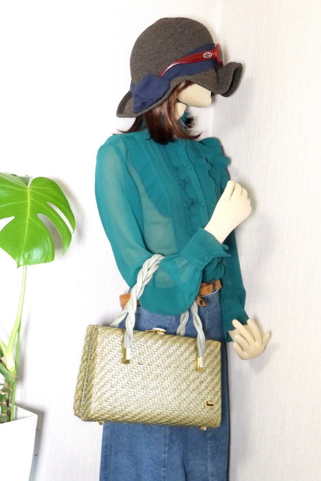 Lancel　籐バッグ（薄グリーン）