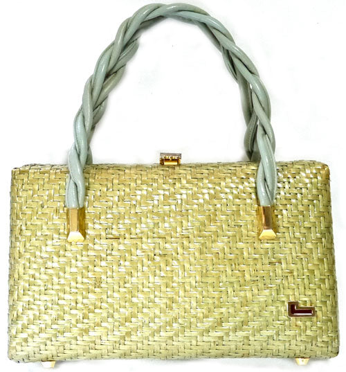 Lancel　籐バッグ（薄グリーン）