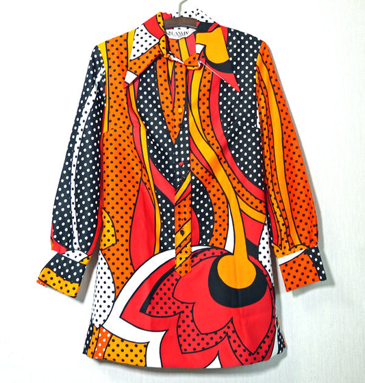 LANVIN　レトロアートフラワーVintageワンピ