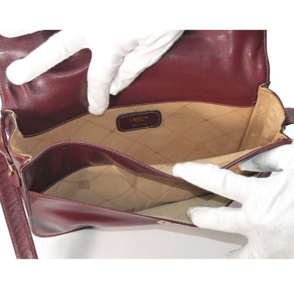 LANVIN　エンボスロゴ総革ショルダー（ボルドー）