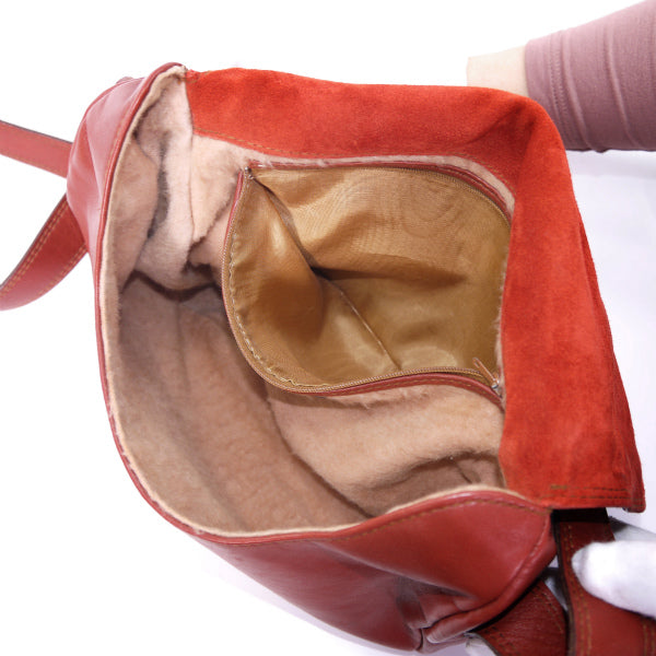 Old Lancel　半円レザー斜めがけショルダー（赤）