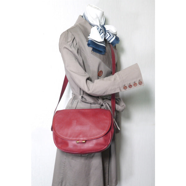 Old Lancel　半円レザー斜めがけショルダー（赤）