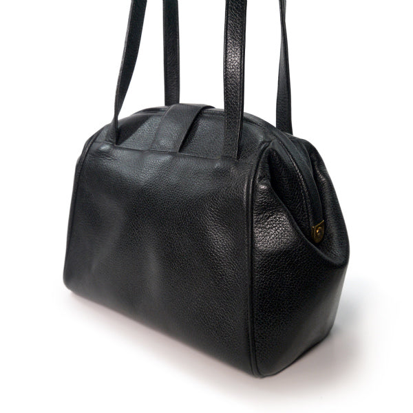 Lanvin 型押しレザー半円トートバッグ（黒）