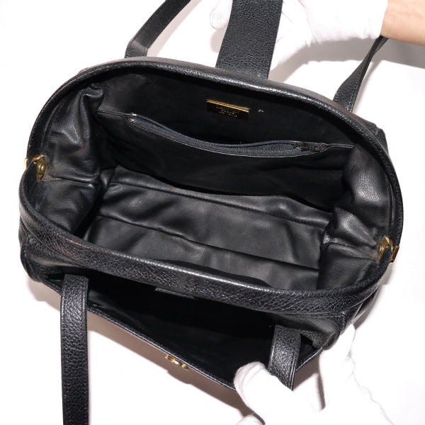 Lanvin 型押しレザー半円トートバッグ（黒）